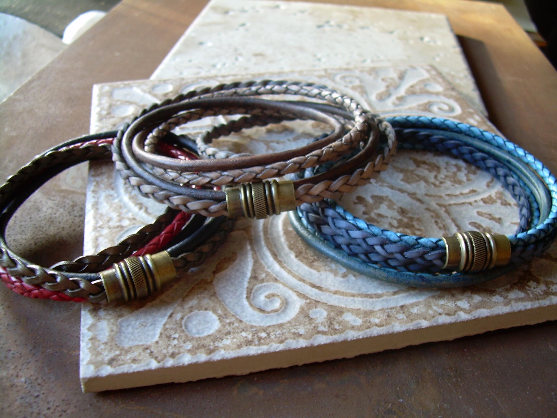 Braided Leather Wristband, Handmade in Seattle