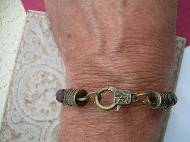 Thick Braided Bolo Leather Bracelet with Antique Bronze Toned Toggle Clasp and Endcaps - Urban Survival Gear USA