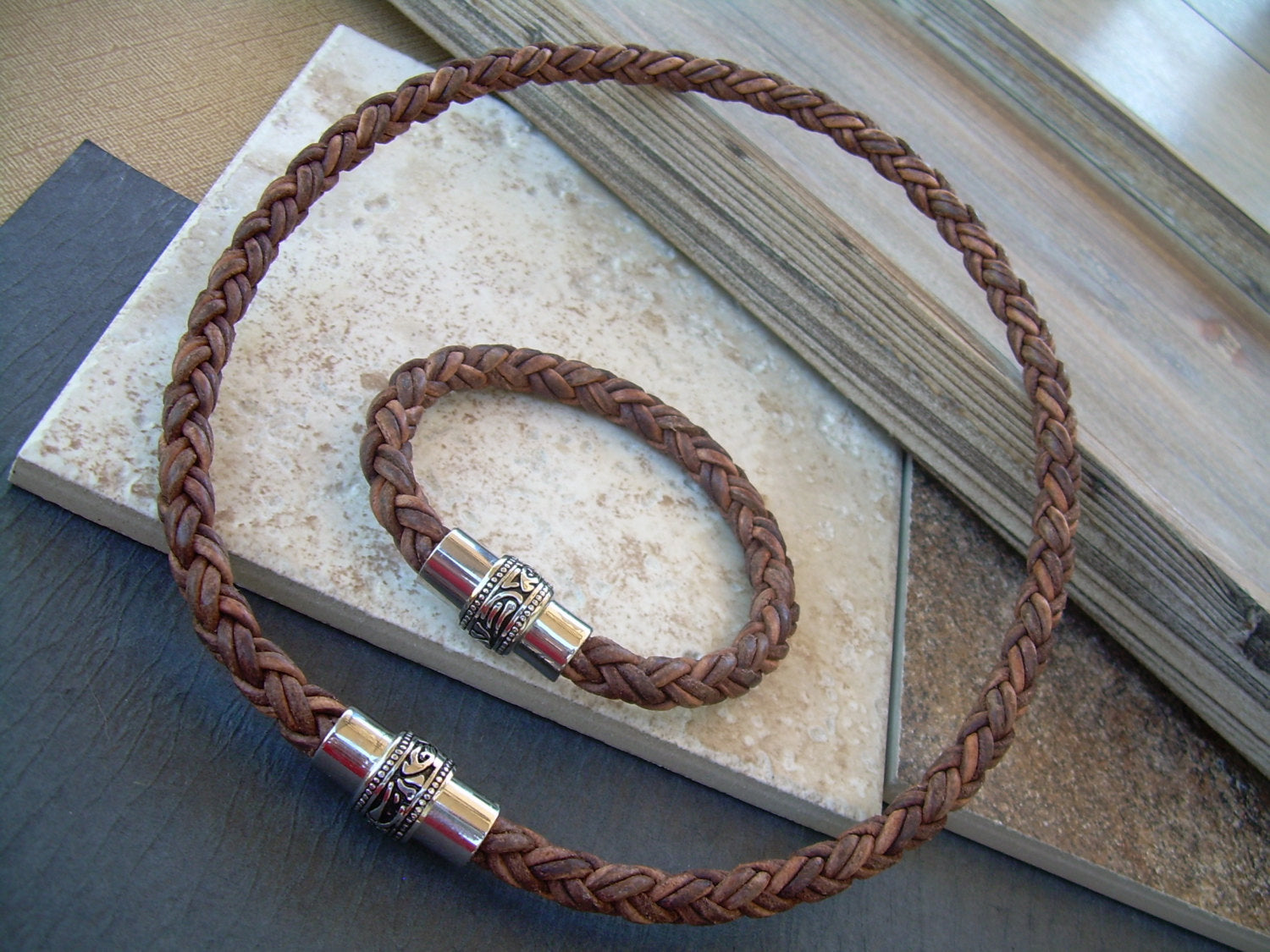 FaithHeart Men's Braided Leather Cord Necklace