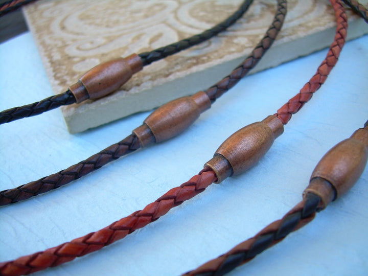 Thin Braided Leather Necklace With Copper Toned Brass Magnetic Clasp - Urban Survival Gear USA