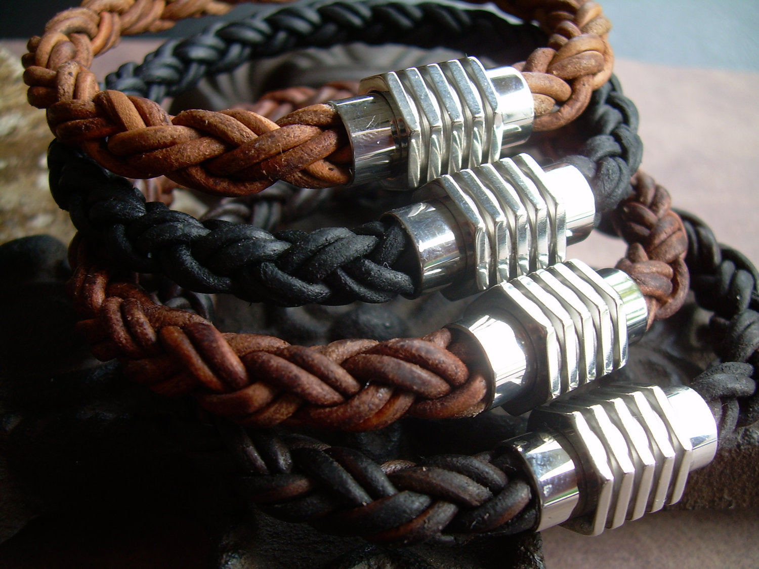  3 mm Men Genuine Leather Bracelet - Handmade