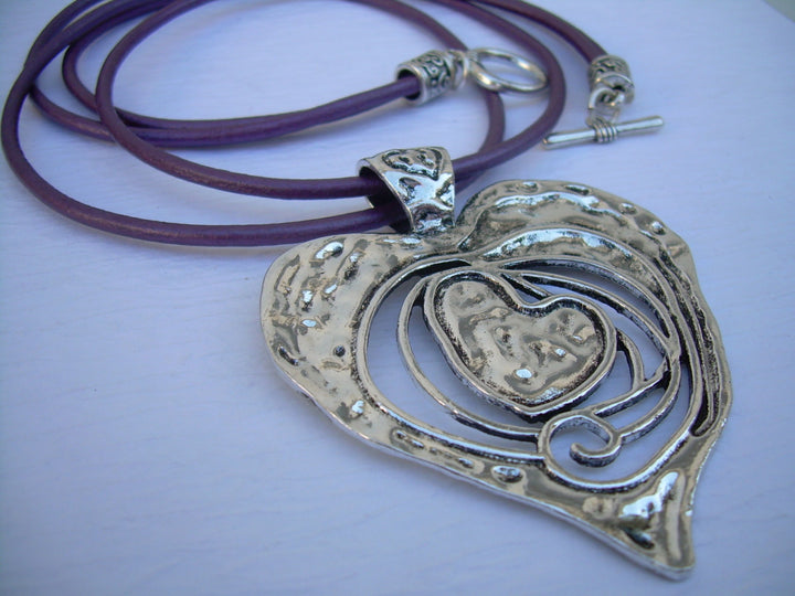 Womens Leather Heart Necklace, Heart Pendant ,Valentine's Day, Purple Necklace, Leather Necklace,Womens Jewelry,Womens Necklace,Gift for Her - Urban Survival Gear USA