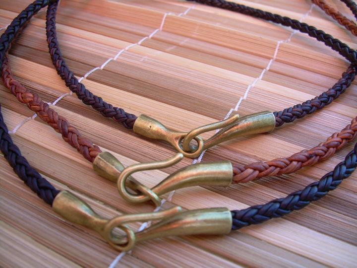 Braided Leather Necklace with Anique Bronze Hook Clasp - Urban Survival Gear USA
