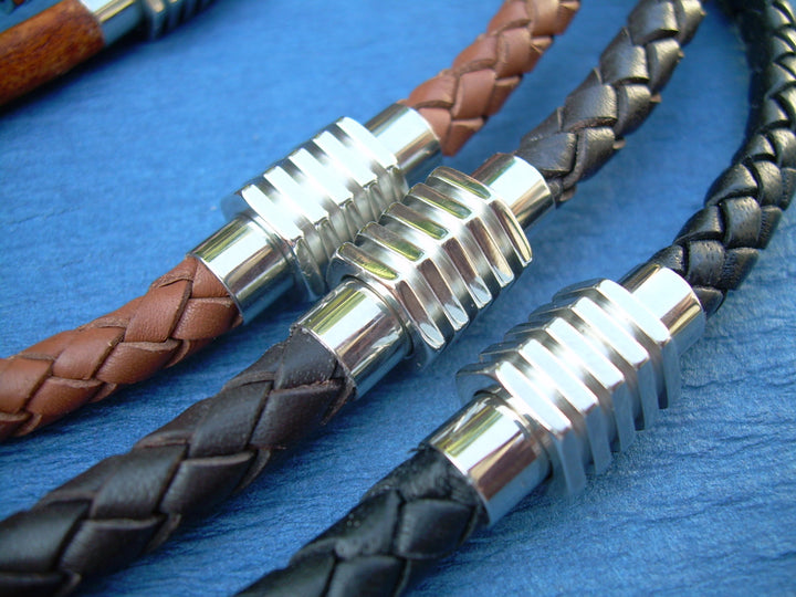 Leather Necklace with Stainless Steel Sprocket Style Magnetic Clasp - Urban Survival Gear USA