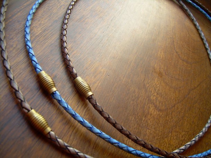 Thin Braided Leather Necklace With Brass Magnetic Clasp, Leather Necklace, Mens Necklace, Mens Jewelry, Fathers Day,Groomsmen,Groom,Necklace - Urban Survival Gear USA