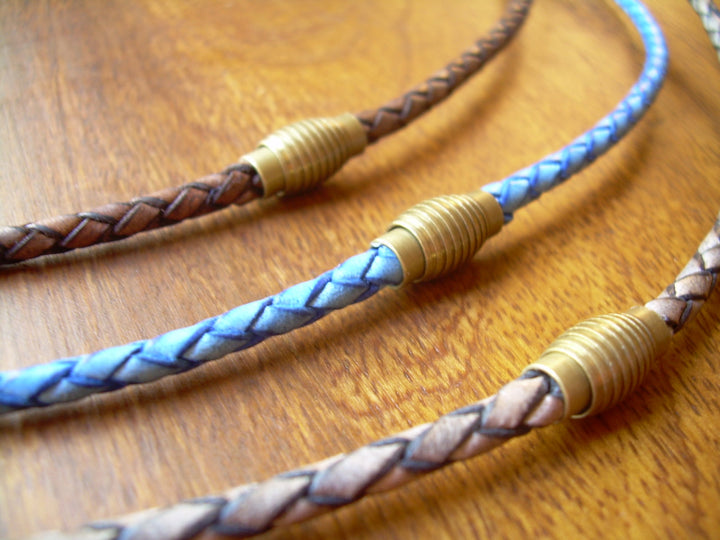 Thin Braided Leather Necklace With Brass Magnetic Clasp, Leather Necklace, Mens Necklace, Mens Jewelry, Fathers Day,Groomsmen,Groom,Necklace - Urban Survival Gear USA
