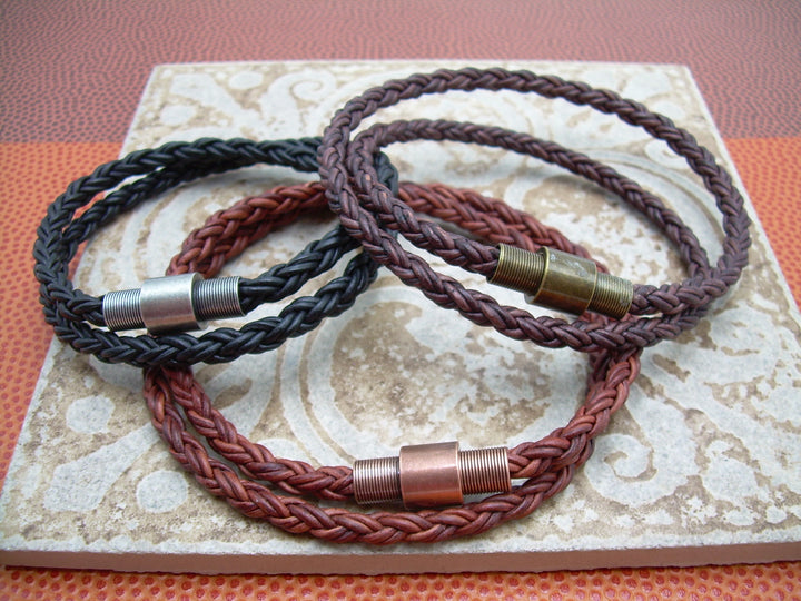 Double Wrap Braided Leather Bracelet with Antique Toned Stainless Steel Magnetic Clasp - Urban Survival Gear USA