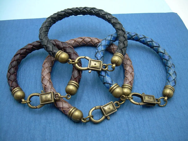 5mm Flat Braided Leather Bracelets | Set A | 8 Colors | Magnetic Closure | Unisex Metallic Bronze