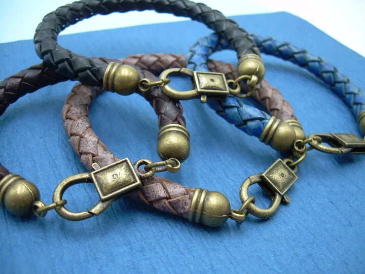 Braided Bolo Leather Bracelet with Antique Bronze Toned Toggle Clasp and Endcaps - Urban Survival Gear USA