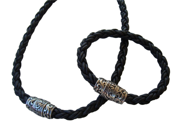 Copy of Thick Braided Leather Necklace and Bracelet Set with Filigreed Stainless Steel Magnetic Clasp - Urban Survival Gear USA