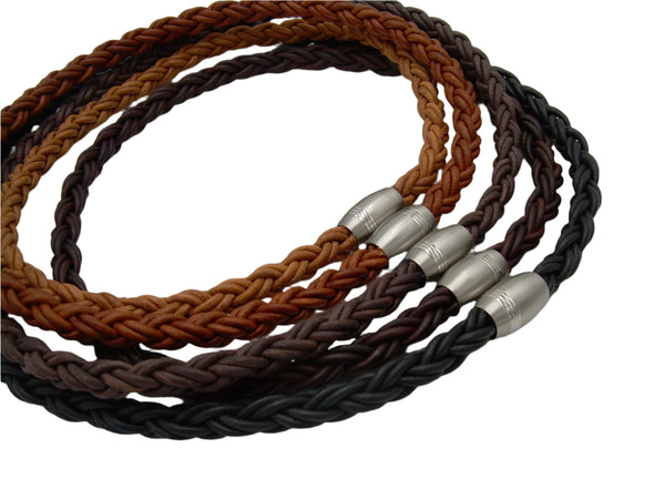 Thick Braided Leather Necklace with Matted Stainless Steel Magnetic Clasp - Urban Survival Gear USA