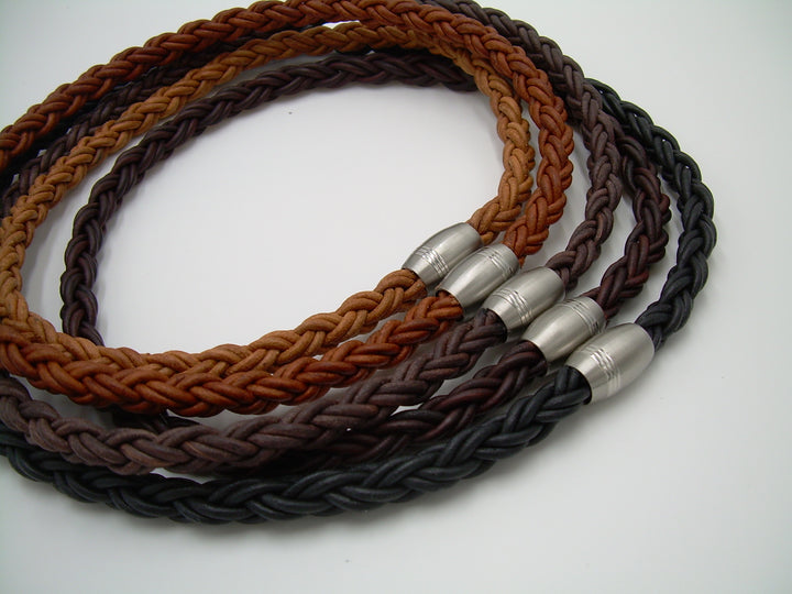 Thick Braided Leather Necklace with Matted Stainless Steel Magnetic Clasp - Urban Survival Gear USA