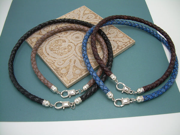 Thick 8 mm Braided Leather Necklace with Antique Silver Lobster Clasp and Cord Ends - Urban Survival Gear USA