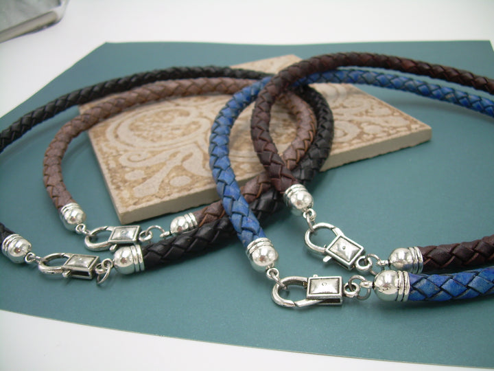 Thick 8 mm Braided Leather Necklace with Antique Silver Lobster Clasp and Cord Ends - Urban Survival Gear USA