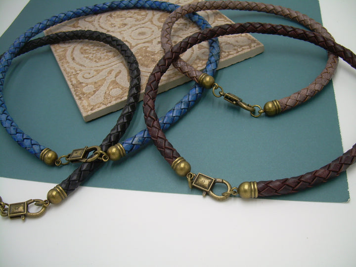 Thick 8 mm Braided Leather Necklace with Antique Bronze Lobster Clasp and Cord Ends - Urban Survival Gear USA
