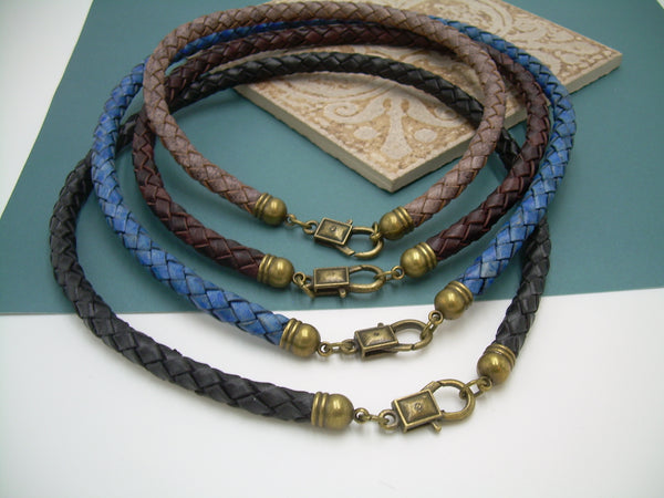 Thick 8 mm Braided Leather Necklace with Antique Bronze Lobster Clasp and Cord Ends - Urban Survival Gear USA