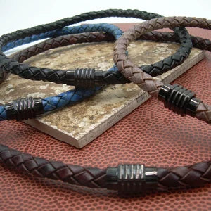 Thick Braided Bolo Leather Necklace with Black Stainless Steel Magnetic Clasp - Urban Survival Gear USA