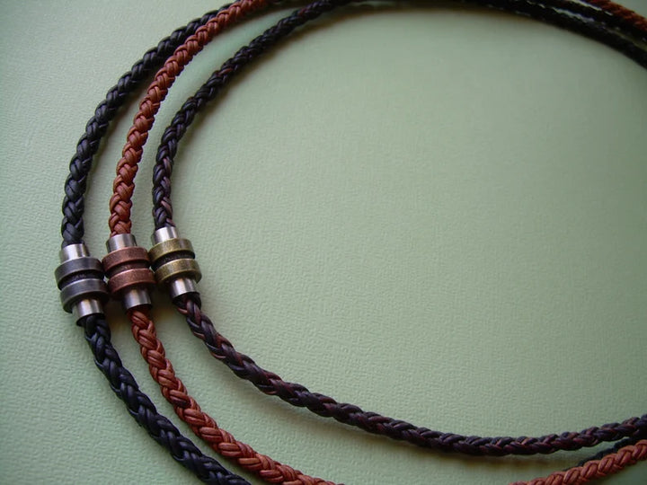 Braided Leather Necklace with Antiqued Two Toned Stainless Steel Magnetic Clasp - Urban Survival Gear USA