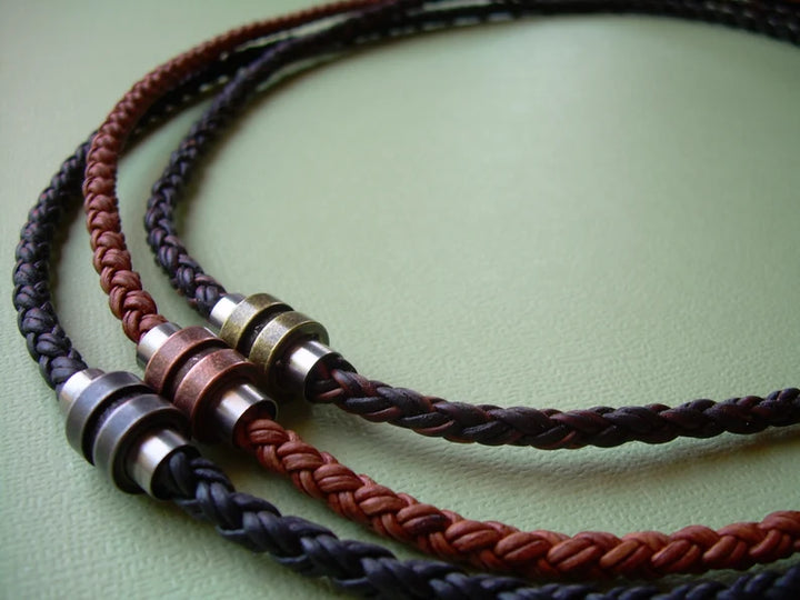 Braided Leather Necklace with Antiqued Two Toned Stainless Steel Magnetic Clasp - Urban Survival Gear USA