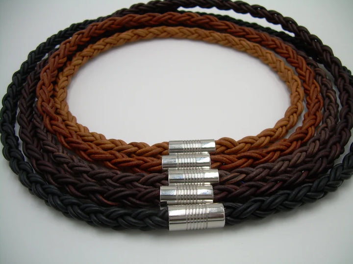 Thick Round Braided Leather Necklace for Men with Simple Stainless Steel Magnetic Clasp - Urban Survival Gear USA