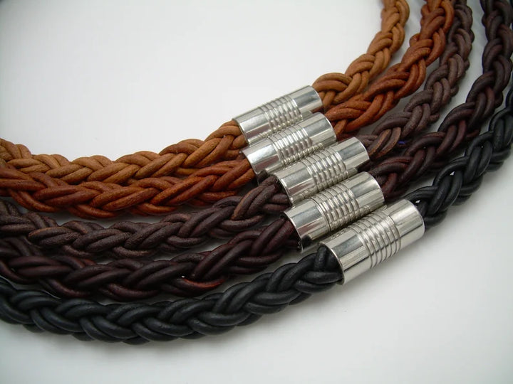 Thick Round Braided Leather Necklace for Men with Simple Stainless Steel Magnetic Clasp - Urban Survival Gear USA