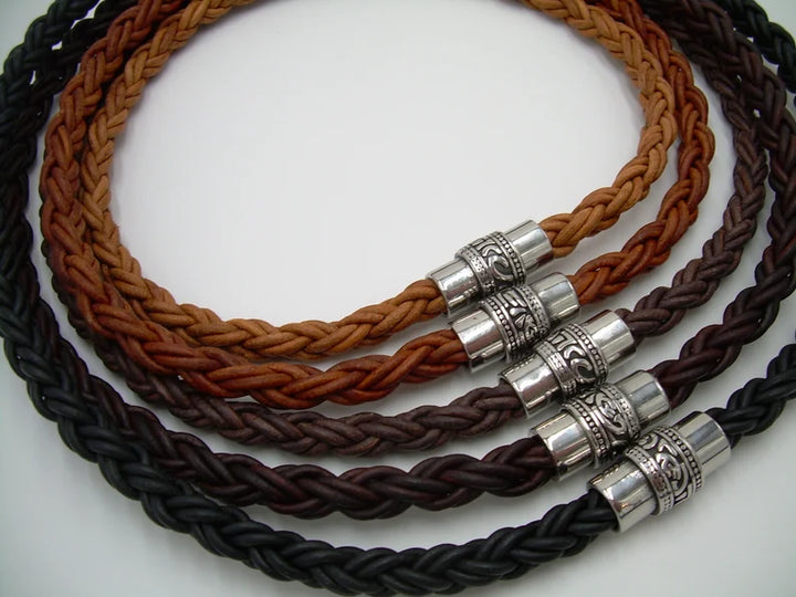 Thick 8mm Braided Leather Necklace with Filigreed Stainless Steel Magnetic Clasp - Urban Survival Gear USA