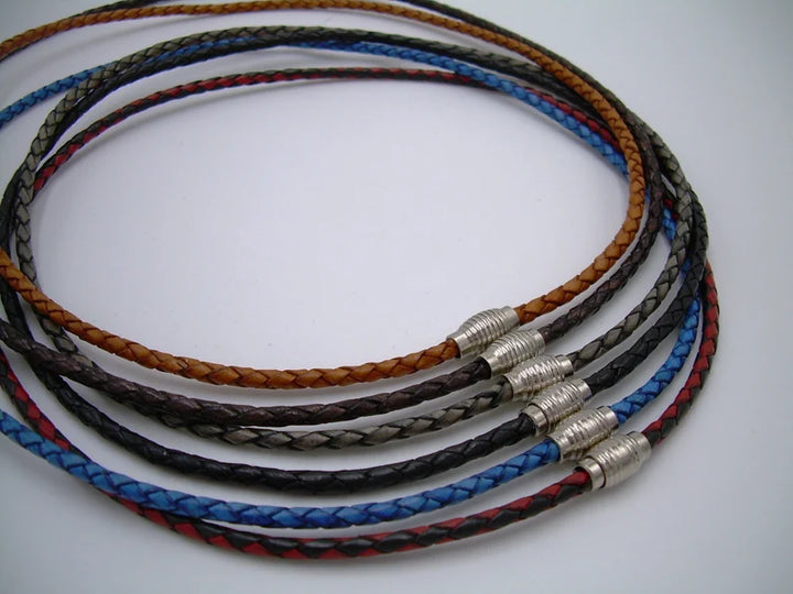 Thin Braided Leather Necklace with Silver Toned Magnetic Clasp - Urban Survival Gear USA