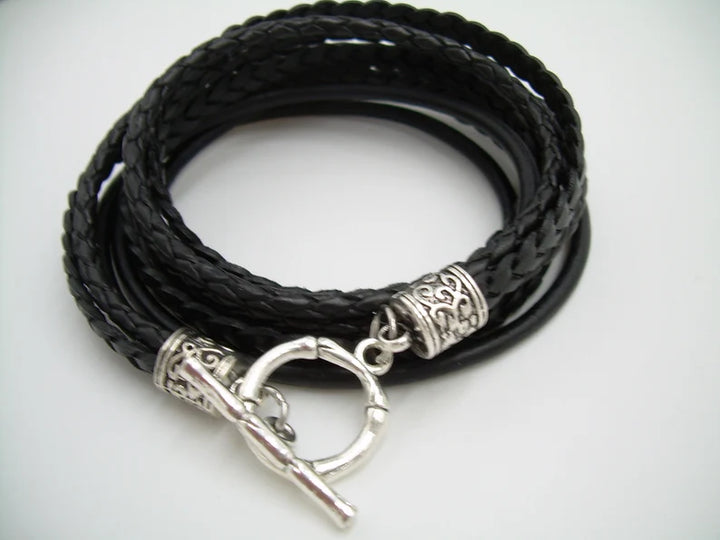 Women's Thick Leather Wrap Bracelet with Bamboo Style Toggle Women's Thick Leather Wrap Bracelet with Bamboo Style Toggle