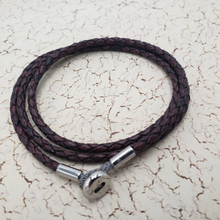 Thin Braided Leather Wrap Bracelet with Stainless Steel Button Clasp - Urban Survival Gear USA