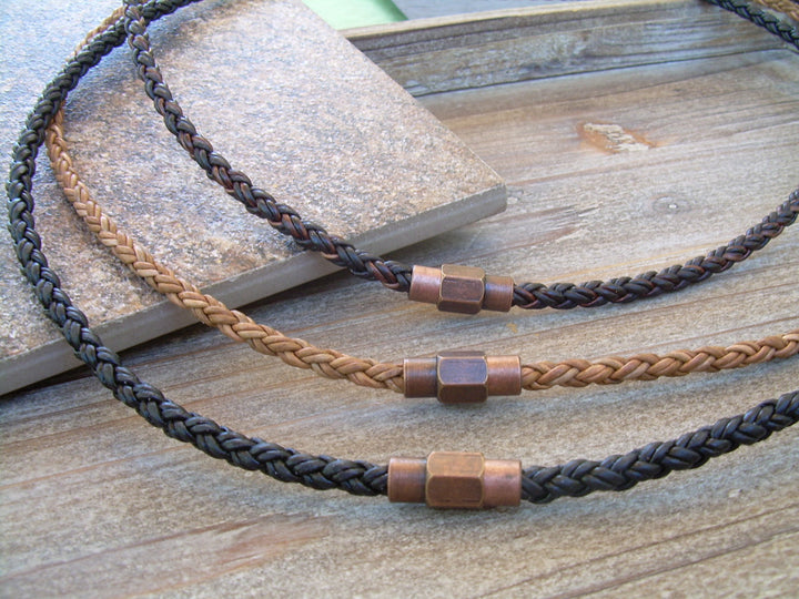 Mens Leather Necklace With Copper Toned Brass Magnetic Clasp, Copper, Magnetic Clasp,Mens Jewelry, Mens Bracelet, Leather Bracelet, - Urban Survival Gear USA