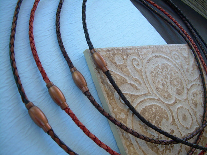 Thin Braided Leather Necklace With Copper Toned Brass Magnetic Clasp - Urban Survival Gear USA