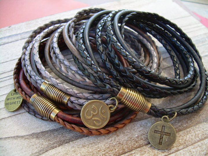Triple Wrap Leather Charm Bracelet with an Antique Brass Magnetic Clasp,Leather Bracelet,Mens Bracelet,Womens Bracelet,Mens Jewelry,Womens - Urban Survival Gear USA