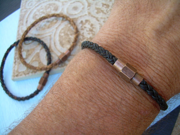 Copper Toned Brass Magnetic Clasp Leather Bracelet, Mens Jewelry, Mens Bracelet, Leather Bracelet, Mens Gift, Groomsmen Gift, Boyfriend Gift - Urban Survival Gear USA