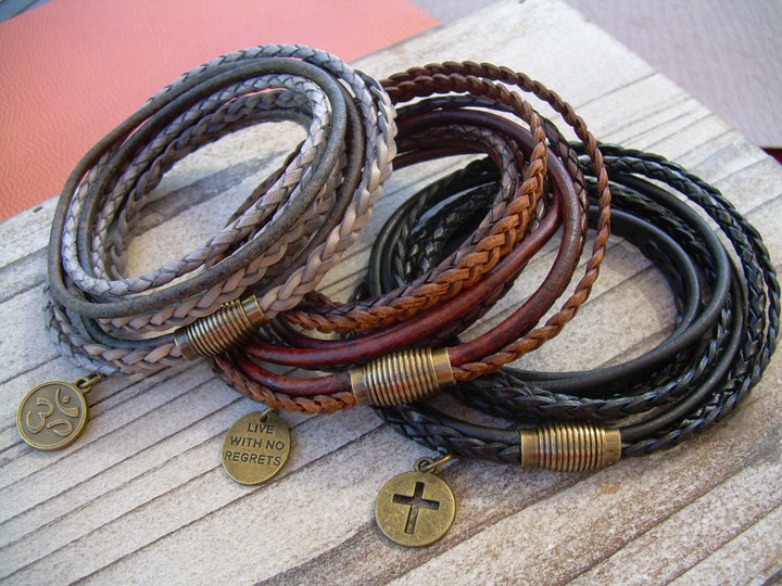 Leather Bracelet, Charm Bracelet, Mens Leather Bracelet, Womens Bracelet, Mens Jewelry, Mens Bracelet, Triple Wrap Bracelet, Magnetic Clasp - Urban Survival Gear USA