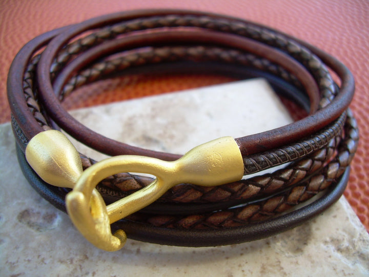 Triple Wrap Leather Bracelet with 22k Gold Plated Hook Clasp, Leather Bracelet, Mens Bracelet, Womens Bracelet, Mens Jewelry, Womens Jewelry - Urban Survival Gear USA