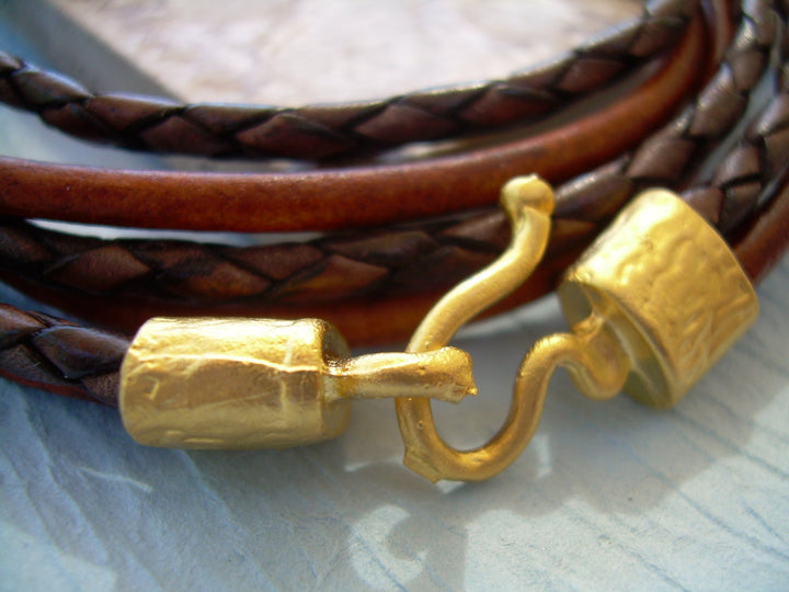 Leather Bracelet, Triple Wrap Bracelet with 22k Gold Plated Hook Clasp,  Mens Bracelet, Womens Bracelet, Mens Jewelry, Womens Jewelry - Urban Survival Gear USA