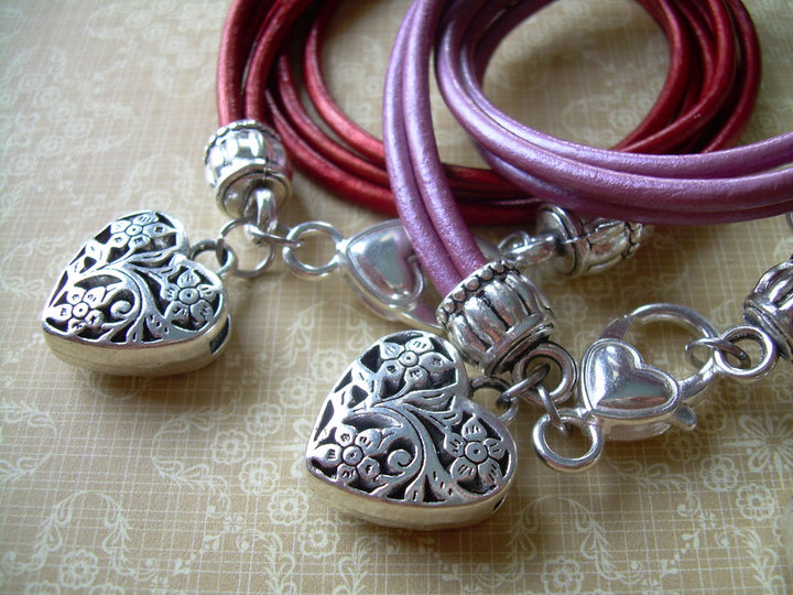 Heart Charm Bracelet, Heart Bracelet, Wrap Bracelet, Heart Jewelry, Heart Pendant, Womens, Leather Bracelet, Womens, Jewelry, Bracelet, - Urban Survival Gear USA