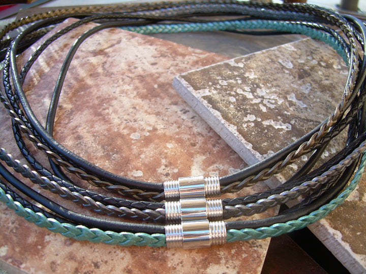 Multi Strand Leather Necklace, Leather Necklace, Mens Leather Necklace, Womens Leather Necklace, Leather Jewelry,  for Him, Teal, Silver - Urban Survival Gear USA