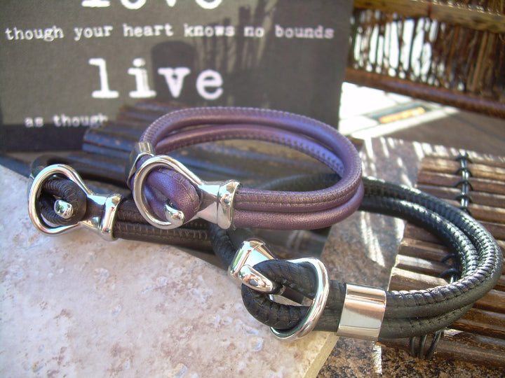 Leather Bracelets for Men, Leather Bracelets for Women, Toggle Bracelet, Nappa Leather Bracelet, Mens Bracelet, Womens Bracelet, Steel Clasp - Urban Survival Gear USA