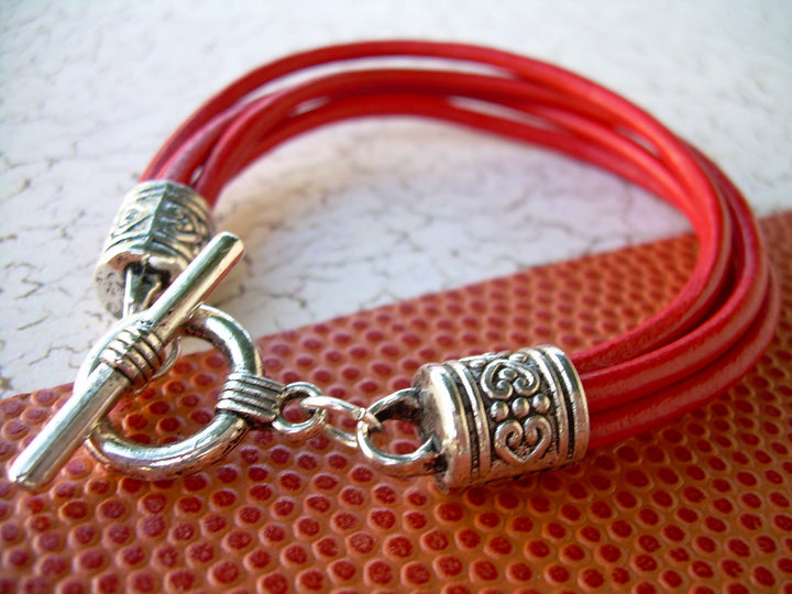Red Leather Bracelet, Red Bracelet, Womens Bracelet, Womens Jewelry, Gift under 20, Bracelet, Jewelry, Gift for Her, Multi Strand Bracelet - Urban Survival Gear USA