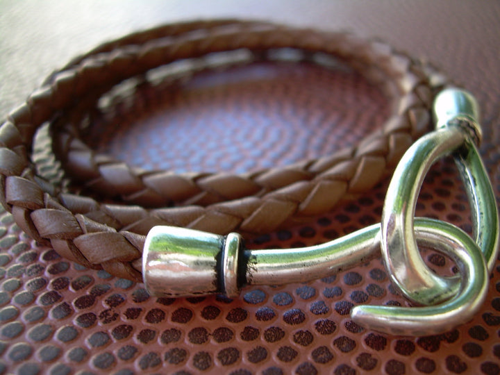 Leather Bracelet, Triple Wrap, Saddle Braided, Hook Closure Clasp, Mens Bracelet, Womens Bracelet - Urban Survival Gear USA