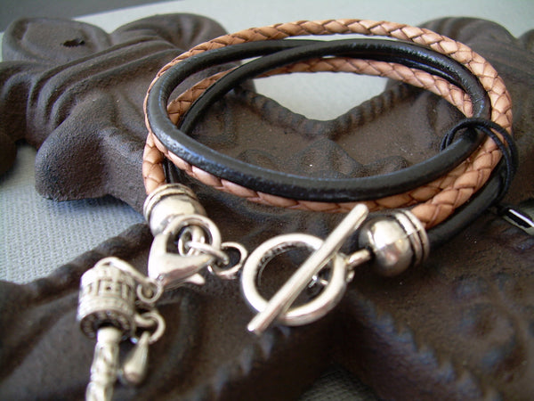 Leather Bracelet with Lobster Clasp Charm,  Double Wrap, Mens Bracelet, Womens Bracelet - Urban Survival Gear USA