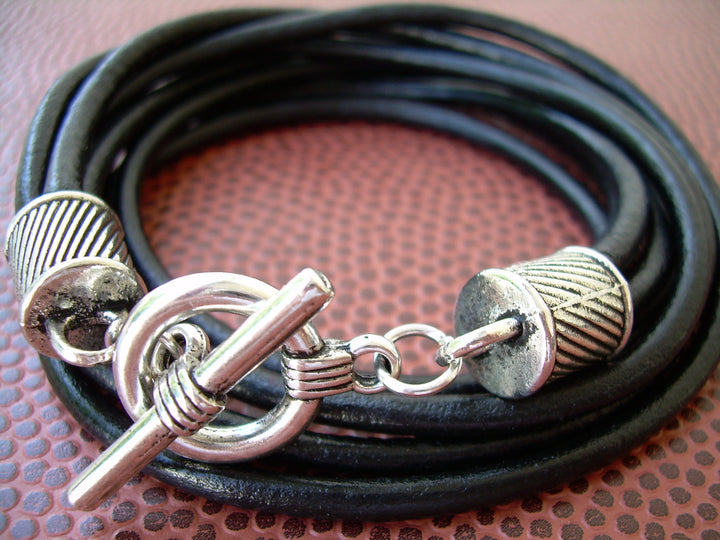 Husband Gift, Boyfriend Gift, Mens Leather Bracelet,  Four Strand, Double Wrap, Black, Leather, Mens Bracelet, Mens Jewelry, Mens Gift - Urban Survival Gear USA