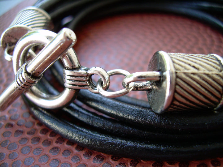 Husband Gift, Boyfriend Gift, Mens Leather Bracelet,  Four Strand, Double Wrap, Black, Leather, Mens Bracelet, Mens Jewelry, Mens Gift - Urban Survival Gear USA