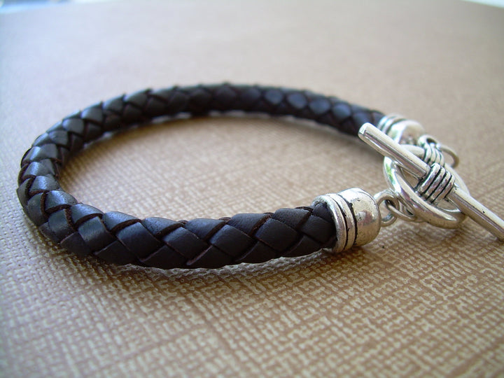 Mens Simple Black Braided Leather Bracelet with Toggle Clasp, Mens Black Bracelet, Braided, Bracelet, Mens Jewelry, Leather Jewelry, - Urban Survival Gear USA