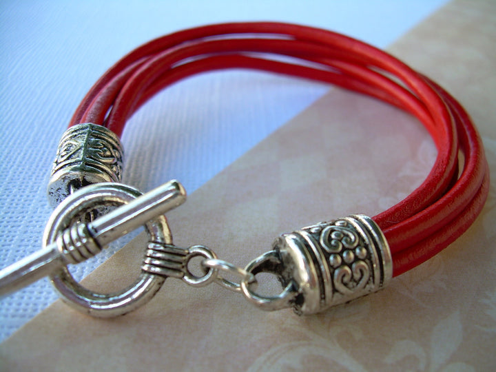 Red Leather Bracelet, Red Bracelet, Womens Bracelet, Womens Jewelry, Gift under 20, Bracelet, Jewelry, Gift for Her, Multi Strand Bracelet - Urban Survival Gear USA