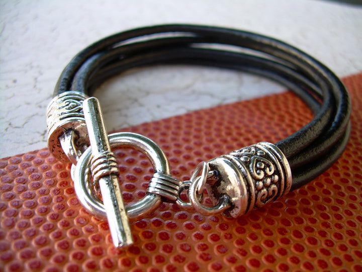 Womens  Leather Bracelet, Four Strand Black, Leather Bracelet, Womens Jewelry, Womens Bracelet, Womens Gift - Urban Survival Gear USA