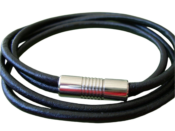 Mens Black Double Wrap Leather Bracelet with Stainless Steel Magnetic Clasp, Mens Jewelry, Mens Bracelet, Father Day, Mens Gift, Groomsmen - Urban Survival Gear USA