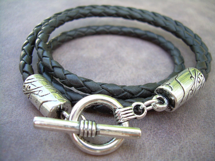 Leather Bracelet, Brown Braided, Triple Wrap, Mens Bracelet, Womens Bracelet - Urban Survival Gear USA