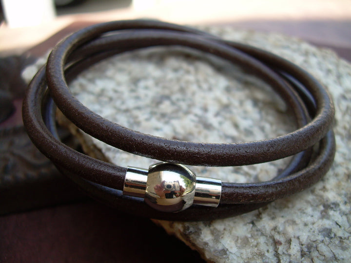 Leather Wrap Bracelet, Brown Leather Bracelet with Stainless Steel Magnetic Clasp, Leather Bracelet, Mens Bracelet, Womens Jewelry, Gift - Urban Survival Gear USA